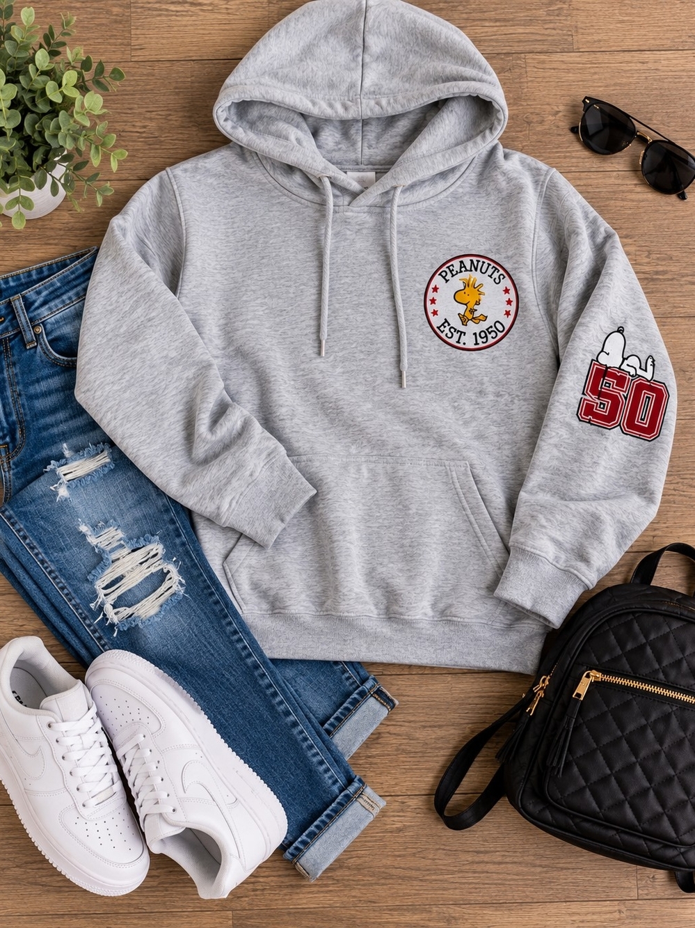 Peanuts Snoopy Woodstock Graphic Hoodie – Gray Pullover Size S Womens - Picture 8 of 9